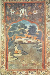 Krishna e Radha accanto a un fiume, Scuola Pahari